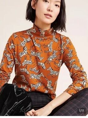 Maeve zebra mock neck long sleeve